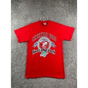 VINTAGE 1990 Cincinatti Reds Shirt Mens Large Red World Series MLB Logo 7 90s